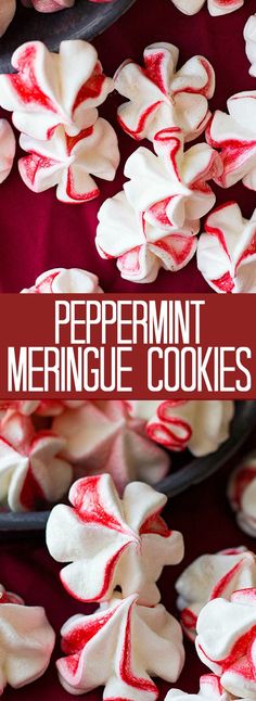 peppermint meringue cookies with white and red icing