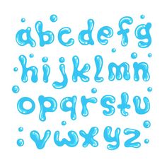 the letters and numbers are painted with blue liquid or water droplets on a white background