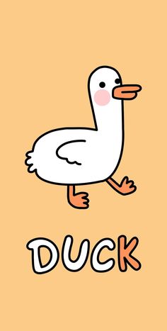 a cartoon duck with the word duck on it's chest and feet in front of an orange background