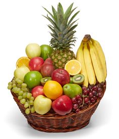 a basket filled with lots of different types of fruit