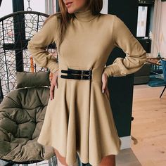 elegant knitted long sleeve turtleneck office sweater dress Knitted Long Sleeve, Chic Sweaters, Long Sleeve Turtleneck, Knit Dress