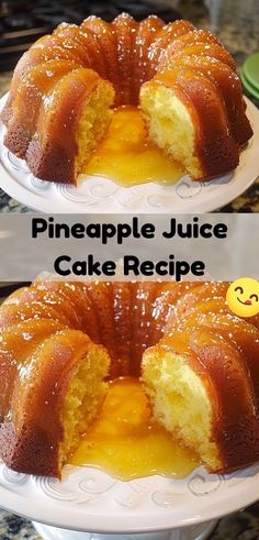 two pictures of a pineapple juice cake