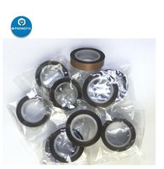 various types of tape and seal seals in plastic packaging on a white background with clear wrapping