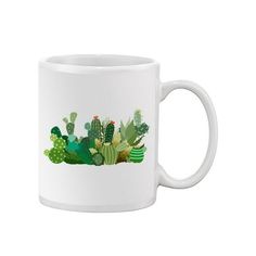 a white coffee mug with cactus designs on it