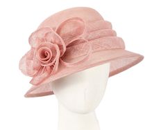 Elegant dusty pink sinamay hat with hand made flower from Max Alexander collection. Featuring cloche bucket hat design with classic small brim, this is a perfect hat for races or any occasion.  Designed in Australia by Max Alexander  Classic cloche shape  Sinamay hat  Fits sizes up to 58cm Derby Dresses, Kentucky Derby Dress, Sinamay Hat, Derby Outfits, Sinamay Hats, Bucket Hat Design, Derby Dress, Hat Fits, Hat Design