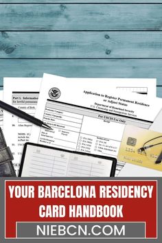 a pile of papers with the words your barcelona residence card handbook on top of it