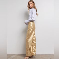 Vegan Leather Metallic Pants In Gold Nwt No Returns Or Cancellations Gold Pants Outfit, Golden Pants, Gold Pants, Metallic Pants, Gold Leather, Pants Outfit, White Tops, White Shirt, Limited Time