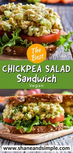 the best chickpea salad sandwich with avocado and lettuce on toasted bread