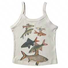 Fish Print Aesthetic Tank Top | Aesthetic Outfits - BOOGZEL – Boogzel Clothing Cute Clothes Vintage, Grunge Tank Top Outfits, Fish Outfit Aesthetic, Casual White Fish Print Top, Dream Clothes T-shirts & Tank Tops, Black Tank Top Outfit Aesthetic, Fashion Aesthetics Types, White Top Aesthetic, Ocean Fits