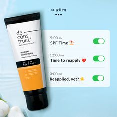 Deconstruct's Mineral Sunscreen has to be your pick! Get it on Smytten today 💪 Sunscreen Routine, Spf Reminder, Zarine Sunscreen, Sunscreen Facts Tips, Zinka Sunscreen, Everyday Sunscreen, Color Design Inspiration, Best Skincare Products, Beauty Products Photography