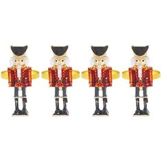 four toy soldiers are standing next to each other