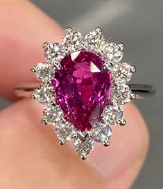 Vvs Diamond, Ruby Jewelry, Halo Diamond Ring, Platinum Ring, Red Ruby, Halo Ring, Halo Engagement, Pear Cut