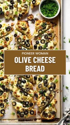 Pioneer Woman Olive Cheese Bread Ree Drummond Olive Cheese Bread, Cheesy Olive Bread Pioneer Woman, Olive French Bread, Olive Cheese Bread Pioneer Woman, Pioneer Women Olive Bread, Olive Bread Recipe Pioneer Woman, Fried Olives Pioneer Woman, French Bread Appetizers Simple, Appetizer Toasts