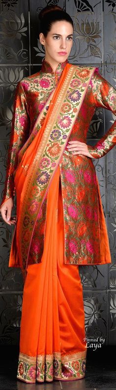 Banarasi Jacket, High Neck Blouse Designs, Jacket Saree, Neck Blouse Designs, Brocade Jacket, Blouse Designs High Neck, Saree Draping Styles, Saree Bollywood, Modern Saree