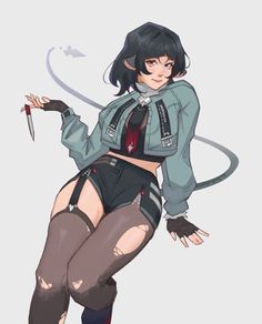 an anime character with black hair and boots