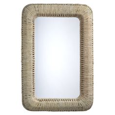 a square mirror made out of wicker on a white background