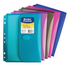 binder pocket in assorted colors on white background