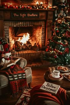 a living room filled with furniture and a fire place next to a fireplace covered in christmas decorations