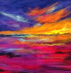 an abstract painting of colorful clouds in the sky