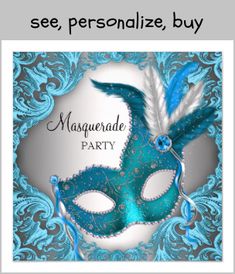 a masquerade mask with feathers on it and the words, see personalize, buy