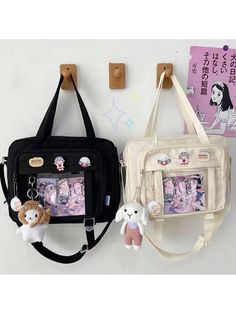 Japanese High School Girls JK Bag Transparent Handbags Book Bag Satchels Shoulder Bag Itabag Big Crossbody Bags Women Ita Bag, Street & Japanese Style Women Bag Black Preppy   Nylon Cartoon,Colorblock,Letter,Plain Messenger Bag   Women Bags, size features are:Bust: ,Length: ,Sleeve Length: College Student Style, Big Crossbody Bag, Japanese High School, Dinosaur Pendant, Womens Messenger Bag, Multifunction Bag, School Bookbags, Bag Transparent, Bag Badges