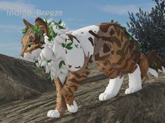 an animated cat standing on top of a dirt hill next to some bushes and trees