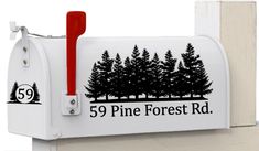 a mailbox with the number 59 pine forest rd on it