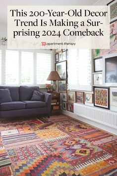 a living room filled with furniture and pictures on the wall next to a window that says, this 20 - year - old decor trend is making a surprising 2054 coneback