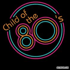 the logo for child of the 80's, with neon colors on black background