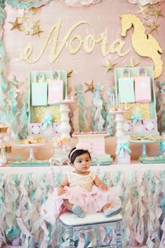 Under The Sea 1st Birthday, Sea Party Ideas, Birthday Mermaid, Party Setup, Mermaid Under The Sea, Mermaid Theme Party, Mermaid Baby Showers, Sea Birthday