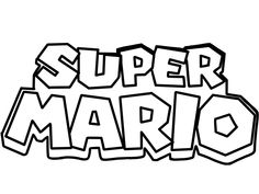 the word super mario is drawn in black and white with an outline effect on it