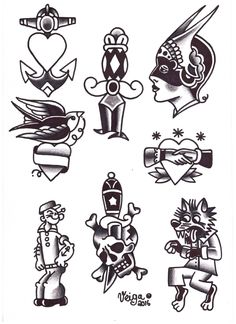 an old school tattoo design with different designs