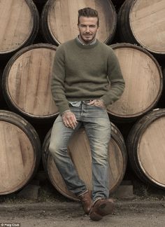 Whisky is currently having a renaissance around the world, in part thanks to famous fans such as David Beckham, pictured here in front of the casks whisky is matured in Business Attire For Men, Old School Style, Mens Casual Outfits, Business Attire, Men Looks, Casual Style Outfits