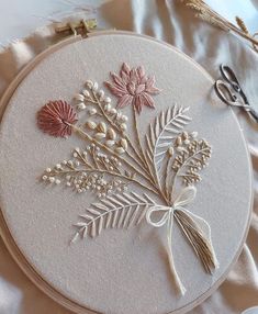 a close up of a embroidery on a table