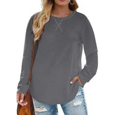 Fantaslook Oversized Sweatshirts for Women Crewneck Tunic Tops Casual Long Sleeve Shirts This plus size sweatshirts for women use skin-friendly soft fabric comfortable to wear. Womens sweatshirt features crewneck, long sleeve, pullover, tunic tops, oversized sweatshirts, curved hem, loose fit style. It is a basic tops to add to your wardrobe in fall and winter, offering a loose fit and long sleeves for a cozy and relaxed feel. You will never out of style for this crewneck sweatshirts, making the Crew Neck Solid Color Blouse For Fall, Solid Color Crew Neck Blouse For Fall, Casual Long Sleeve Top For Layering, Casual Plain Tops For Layering, Fall Crew Neck Blouse With Relaxed Fit, Oversized Crew Neck Blouse For Fall, Relaxed Fit Crew Neck Blouse For Fall, Casual Long Sleeve Plain Blouse, Casual Plain Long Sleeve Blouse