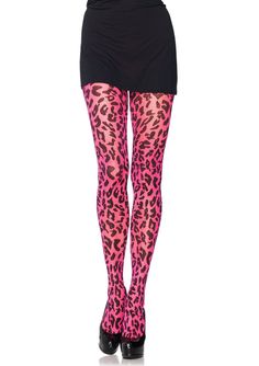 Neon Pink Leopard Print Pantyhose Roller Derby Clothes, Leopard Print Tights, Funky Tights, Scene Outfits, Sheer Tights, Leg Avenue, Pink Leopard Print, Goth Outfits, Pink Leopard