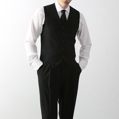 Introducing the Classic Fit Men's Basic Suit Vest in Black Color.  This dress suit waistcoat is a stylish addition to elevate any gentleman's formal attire. Designed with a classic fit, this vest offers a timeless and sophisticated silhouette.  The black color adds a touch of refinement, making it suitable for a variety of formal occasions and events. The 5-button design of this waistcoat adds a polished and traditional touch. It features a clean and minimalistic design, allowing it to effortles Formal All Black Outfit Men, Vest Formal Outfit Men, Men Formal Outfit Black, Black Formal Wear Men, Men Vest Outfits Formal, Fancy Outfits For Men, Men Wearing Suit, Party Clothes Men, Black Vest Outfit Men