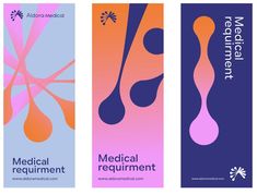 three vertical medical banners with abstract shapes