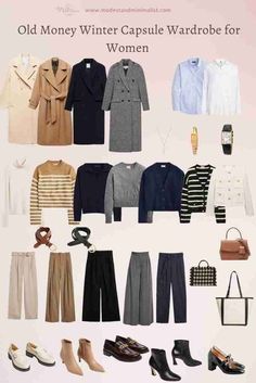 Capsule Wardrobe For Working Women, Classy Winter Capsule Wardrobe, Old Money Winter Women, Old Money Winter Wardrobe, Old Money Coats Women, Winter Outfit Ideas Dress To Impress, Fashion Outfits Old Money, Old Money Winter Outfit Aesthetic, Old Money Outfits For Winter