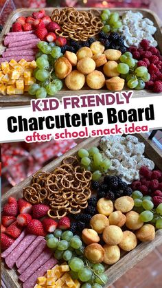 charcuterie board filled with kid snacks - pretzels, cheese cubes, mini muffins, salami, strawberries, raspberries, grapes Kid Friendly Charcuterie Board, Charcuterie Lunch, After School Snack, Lost 100 Pounds, School Snack, Charcuterie Recipes, Summer Snacks, Toddler Snacks