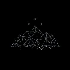 a black and white drawing of a mountain with stars