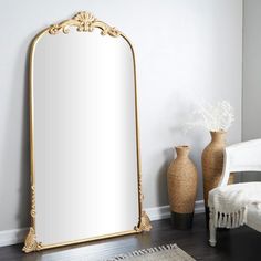 Litton Lane 72 in. x 42 in. Tall Ornate Arched Acanthus Oval Framed Gold Scroll Wall Mirror 043305 - The Home Depot Arched Floor Mirror, Gold Mirrors, Full Length Floor Mirror, Entryway Mirror, Kelly Clarkson Home, Arched Mirror, Metal Frame Mirror, Arch Mirror, Mirror Shapes