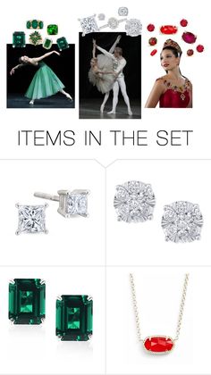 the ballerina is wearing green and white jewelry, including emerald - colored earrings, an emerald