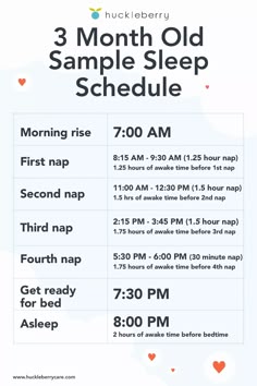 the 3 month old sample sleep schedule is shown in this graphic above it's description