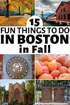 the top things to do in boston in fall, including pumpkins and buildings with text overlay