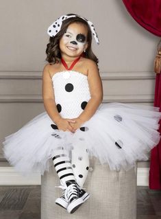 Girls Halloween Costumes Kids, 101 Dalmations Costume, Dalmation Costume, Halloween Tutu Dress, Sibling Costume, Dalmatian Costume, Headband Costume, Toddler Girl Halloween, Puppy Costume