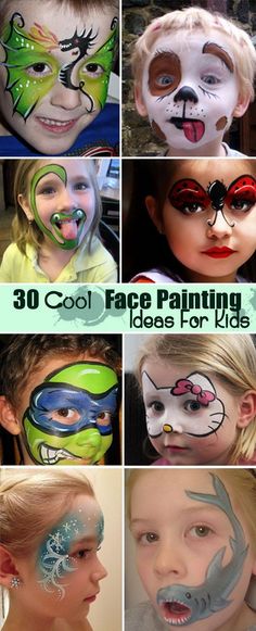 Cool Face Painting Ideas For Kids! Face Painting Ideas For Kids, Cool Face Paint, Obličejové Masky, Painting Ideas For Kids, Planning Party, Dog Faces, Painting Kids