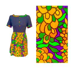 "\"OPHELIA\" dress 1960s vintage mini dress with a short sleeved black bodice, centre front buttons and a colourful orange/yellow flower power mini skirt - matching the trim around the neckline & sleeves.  UK size (modern) - 10/12 (medium)  Bust - \"38 Shoulder to hem - \"38 PLEASE BE AWARE THAT THIS ITEM IS ALSO LISTED ON OTHER SITES TO AND BECAUSE IT IS GENUINE VINTAGE, IT IS A UNIQUE ITEM; A ONE OFF - SO WHEN IT IS SOLD, IT CANNOT BE FOUND ANYWHERE ELSE! WHEN IT IS GONE - IT HAS REALLY GONE Any questions, please ask?!   Thank you for looking! Erica SHOP Vintage Dres" Ophelia Dress, Vintage Mini Dress, Vintage Mini Dresses, Yellow Flower, 1960s Vintage, Black Orange, Orange Yellow, Yellow Flowers, Orange Black