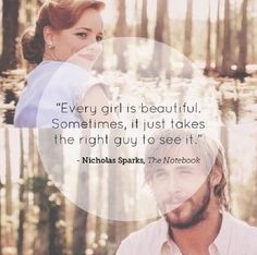 a man and woman are in the woods with a quote from nicholas sparks on them