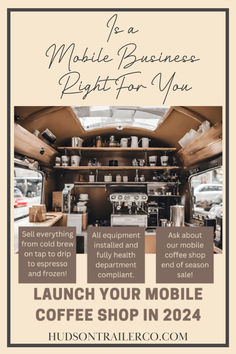 Is a Mobile Business Right For You? | Hudson Trailer Company Coffee Trailer Layout Floor Plans, Coffee Bar Trailer, Coffee Trailer Interior Layout, Coffee Truck Interior, Smoothie Cart, Diy Coffee Cart